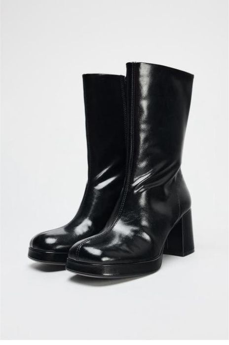 Ботильйони чоботи черевики ботінки сапожки zara 41 лакові квадрат