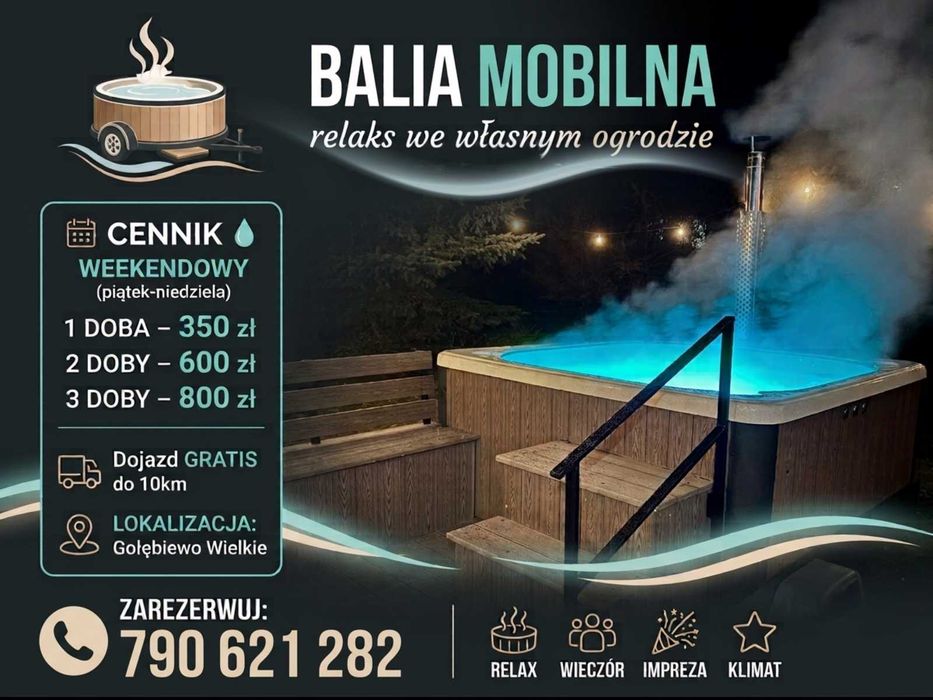 Mobilna Balia Jacuzzi Wynajem Bania Ogrodowa na Kołach DUŻA