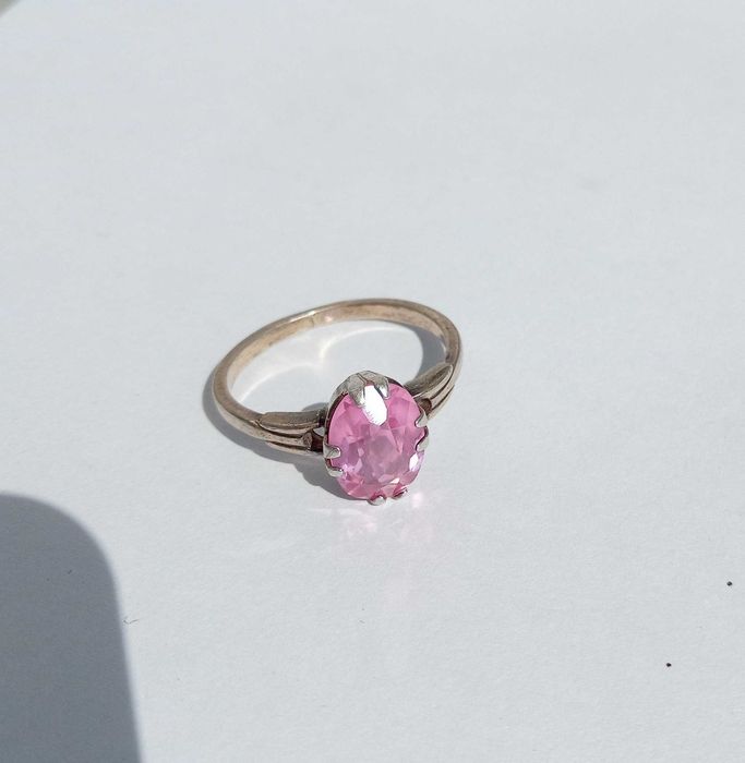 Кольцо 875 проби Срібло з розовим камнем, Вінтаж, СССР