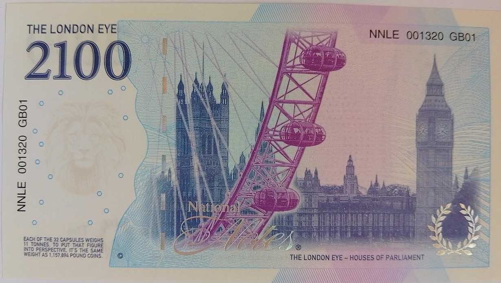 Сувенірна банкнота London Eye 2100 з елементами захисту, Лондон