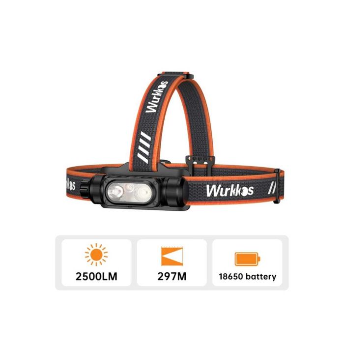 WURKKOS HD16 Налобний Ліхтар (2500 Люмен 297 Метрів) Червоне світло, Магніт, АКБ 3000 мАг, Вбудований Датчик Світла
