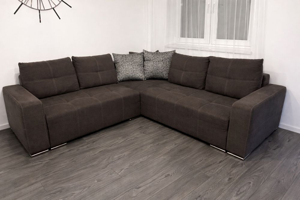 Narożnik z funkcją spania 250x250 cm | Pojemnik | Brąz | Okazja