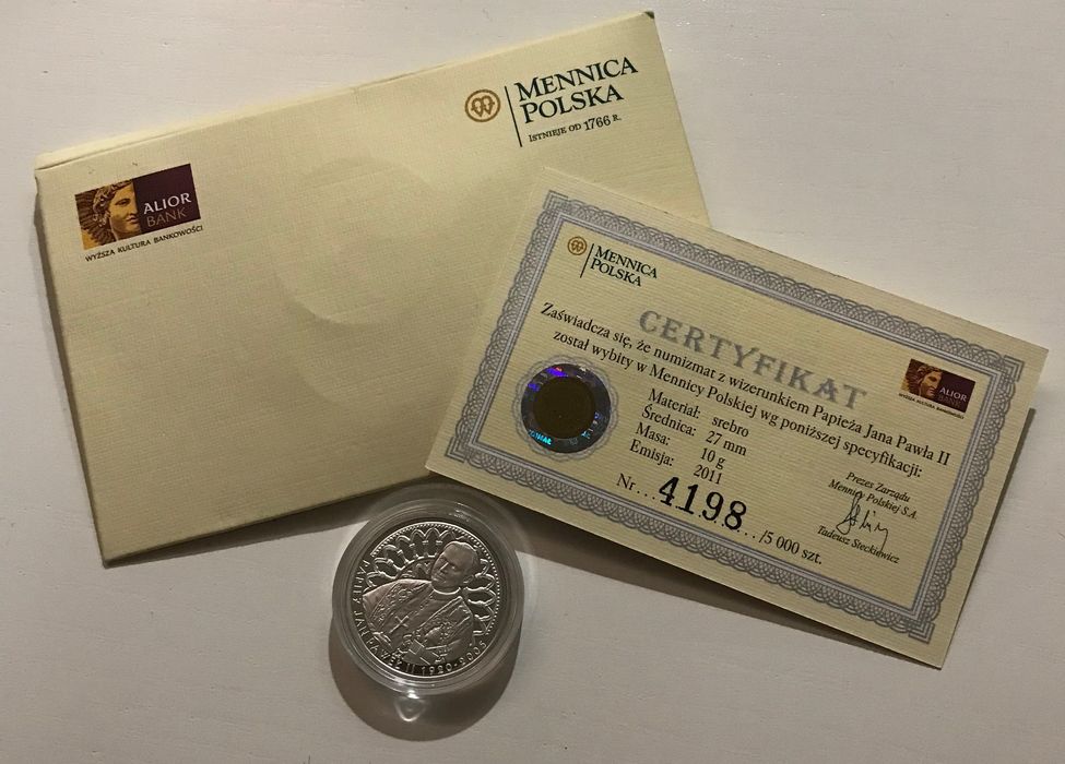 moneta, numizmat Jan Paweł II Alior Bank srebrny