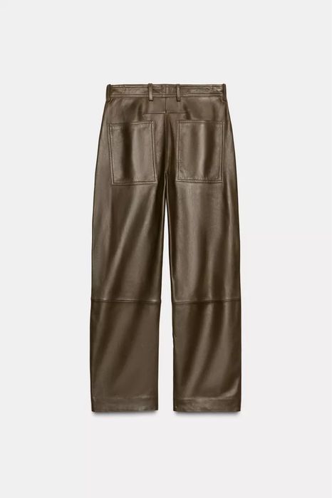 Zara шкіряні 100% широкі штани хакі М