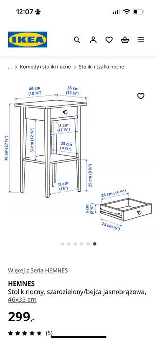 Biały stolik nocny - Ikea, seria Hemnes