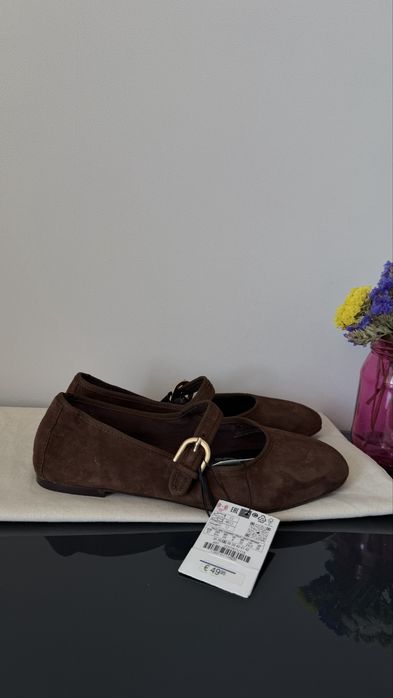 Замшеві балетки zara, коричневі замшеві балетки zara
