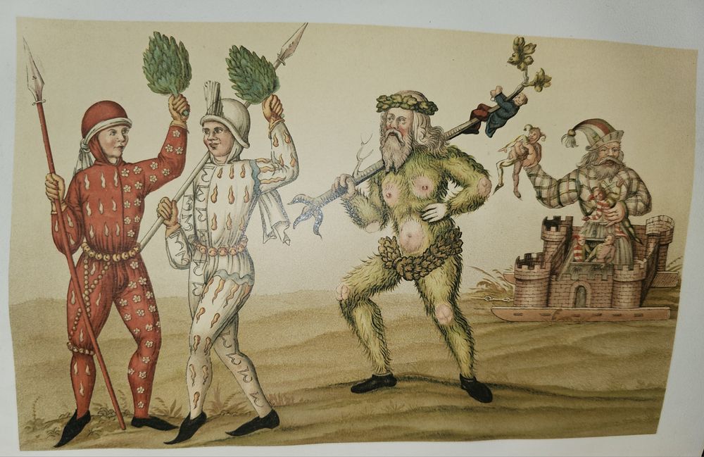 1897r. Stara oryginalna rycina giganci i ludzie