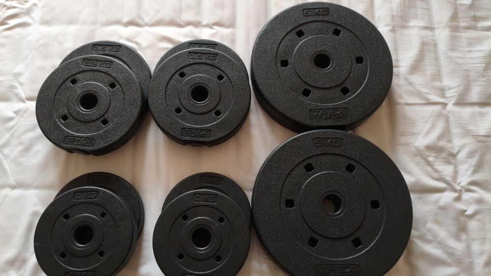 Ciężarki bitumiczne , hantle, gryf