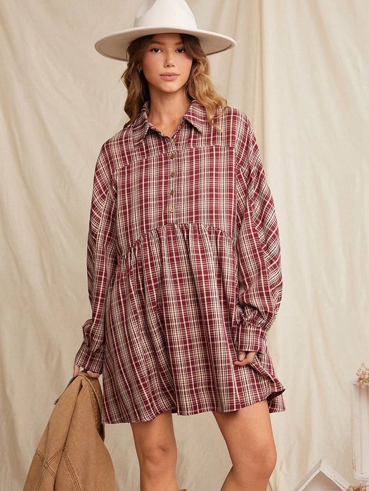 Sukienka Koszulowa W Kratkę Rozkloszowana Casual Shein Xs 34