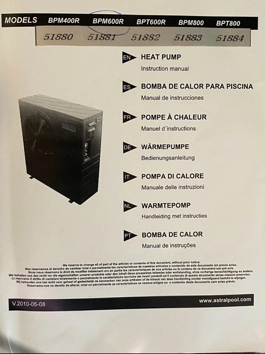 Display da bomba de calor da marca astral