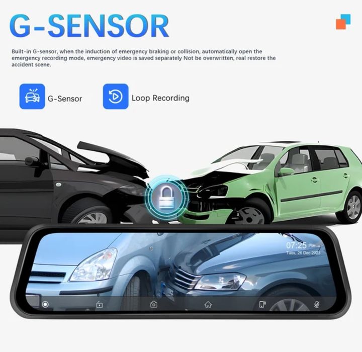 Espelho retrovisor 12 polegadas com Dashcam DVR 4K rádio FM Wi-Fi NOVO