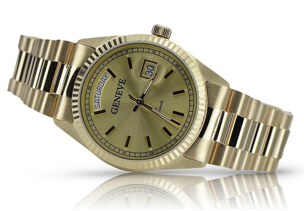 Złoty zegarek z bransoletą męski 14k Geneve mw013ydy&mbw015y  Kraków biżuteria 92g