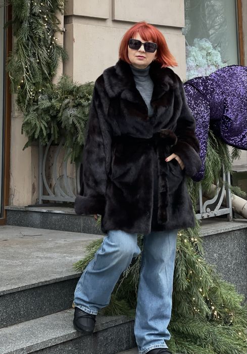 Шуба  норкова автоледі з англійським воротом 80 см р.48-50