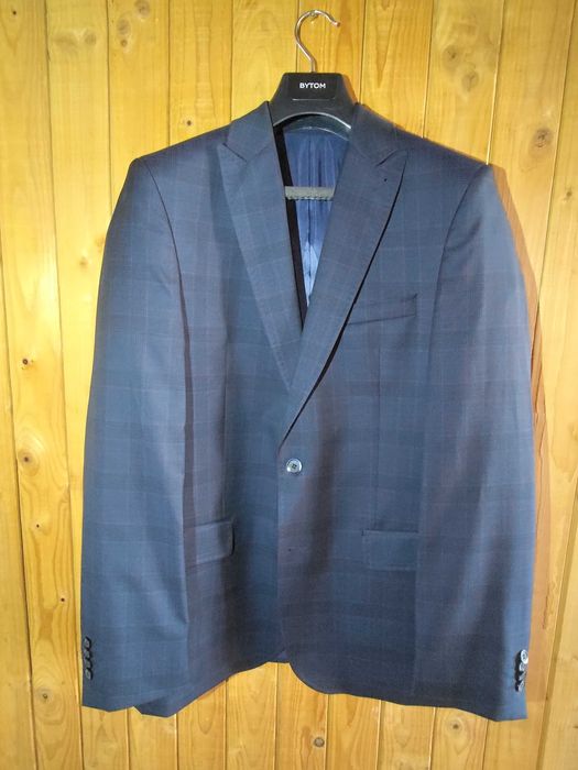 Marynarka czarna kratka wełna Super 110's Bytom rozmiar 182 / 96 / 84