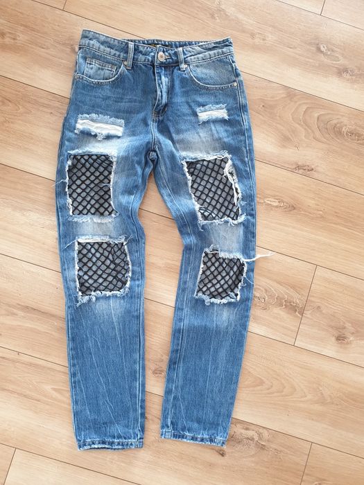 Spodnie jeansy dziury, siatka r.XS