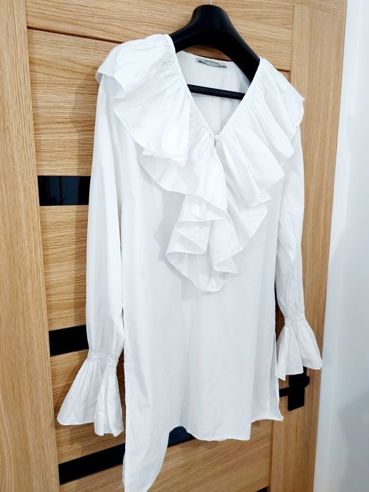 Biała sukienka koszulowa Reserved dluga koszula roz L duży kołnierz