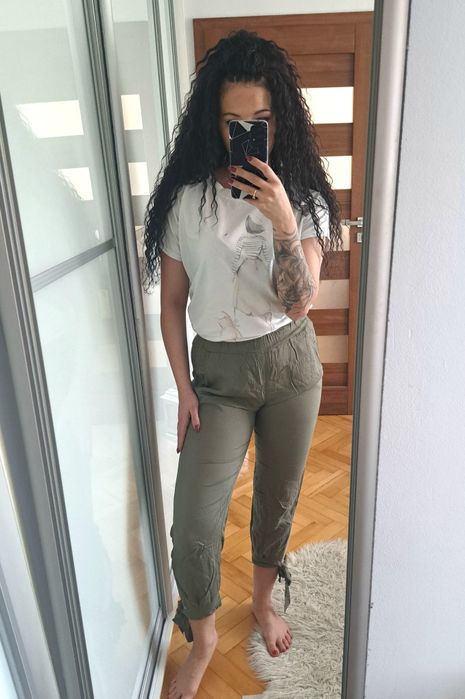 Spodnie damskie cienkie wiskoza khaki rozmiar s