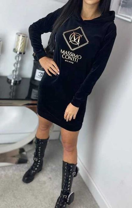 czarna welurowa bluza tunika jak Naketano złote napisy Black Goth Massimo 38