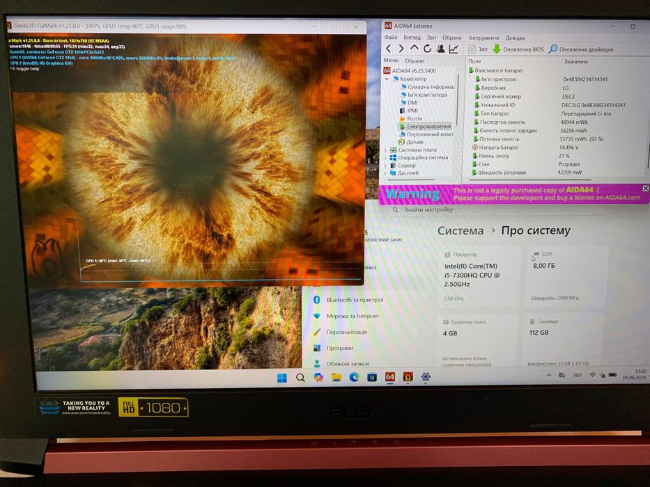 Ноутбук acer nitro 5 i5 7300HQ / GTX1050 4gb
