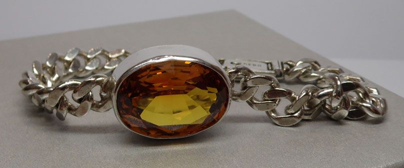 Srebrna bransoletka padparadża żółty kamień.