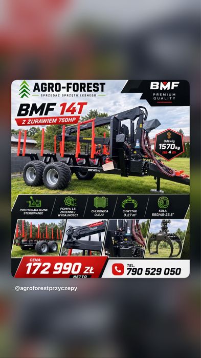 Przyczepa Lesna zrywkowa | LS Pompa- Prehydraulik  BMF14T2 z HDS 750HP