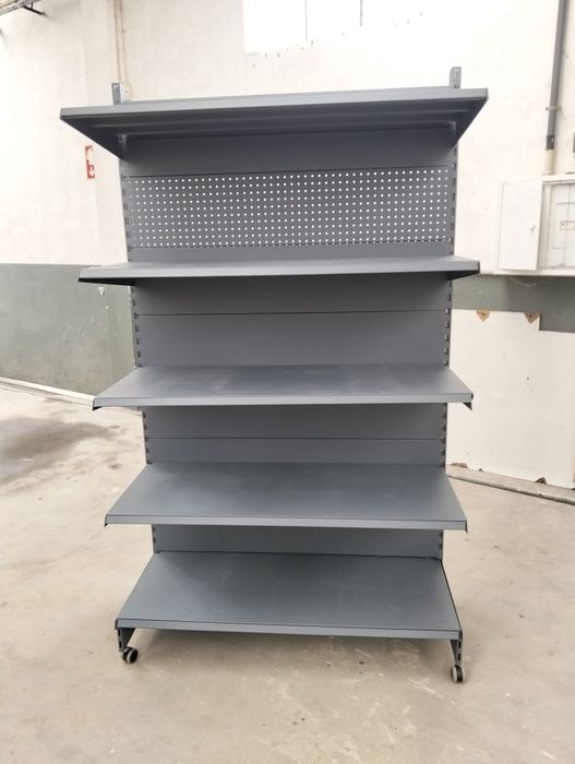Expositor metálico cinzento com 5 prateleiras – 2 m x 1,2 m
