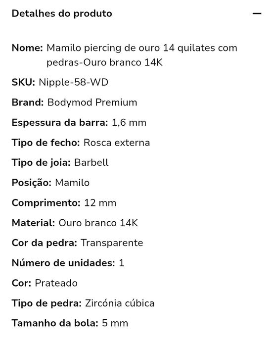 Piercing ouro branco