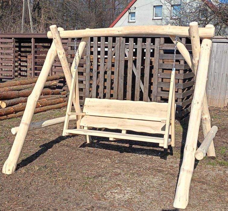 Ciężka, solidna huśtawka ogrodowa z bali, promocja !!!