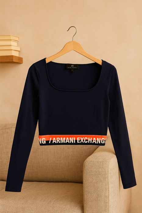 Armani exchange bluzka granatowa dzianinowe logo xs 34 modna