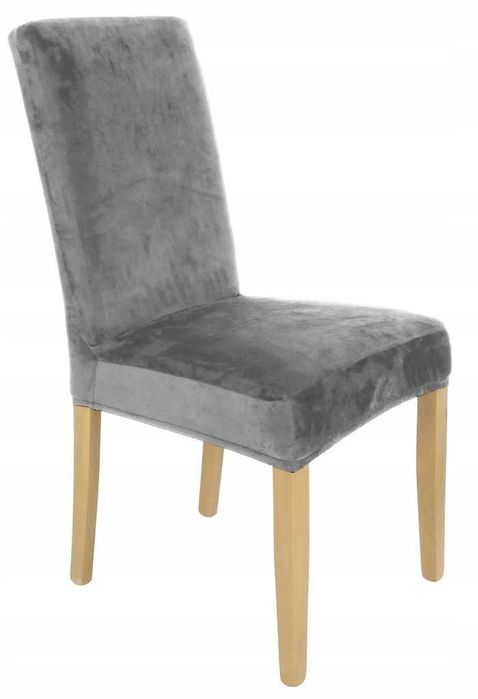 NOWA kolekcja pokrowców na krzesła 6 szt. szary gruby welur