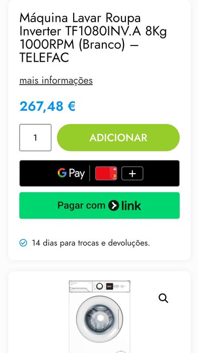 Máquina de lavar 8kg telefac (nova)