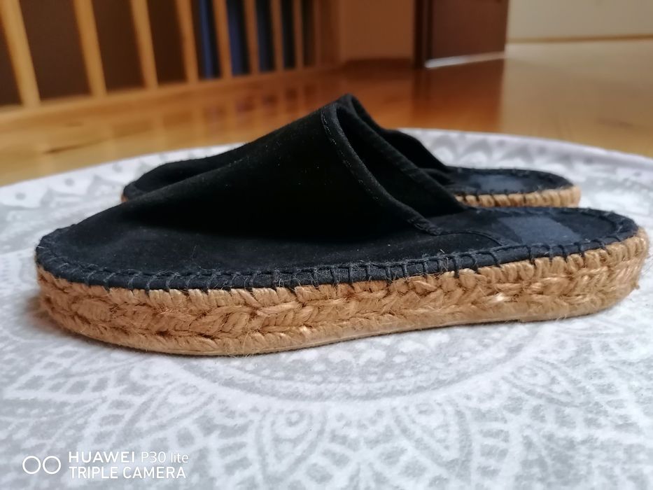 Skorzane espadryle klapki 36 granat cousu main tk maxx