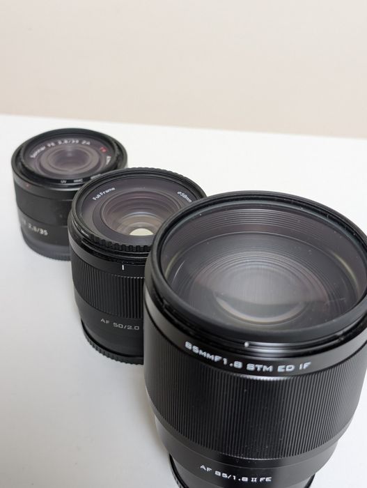 35mm f2.8 / 50mm f2/ 85mm F1.8 lentes PACK, Sony Zeiss + 2 Viltrox para Sony-E