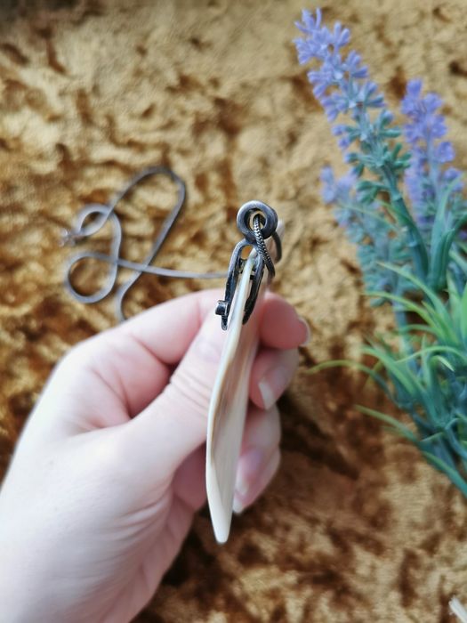 Stary duży wisiorek z masy perłowej i łańcuszek srebro 925 vintage