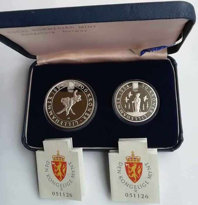 Норвегія 50 та 100 крон 1991р.Олімпійські ігри! СРІБЛО.ПРУФ.Сертифікат