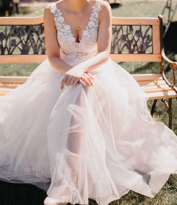 Suknia ślubna boho rustykalna odkryte plecy - Tom Sebastien XS/S