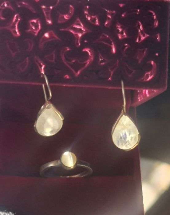 Каблучка кольцо серьги серебро лунный камень адуляр кошачий глаз