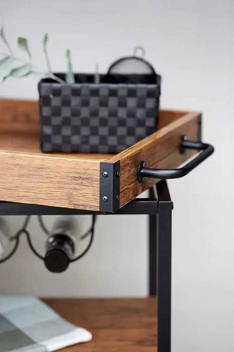 Rustykalny Barek mobilny z tacą Wózek kuchenny