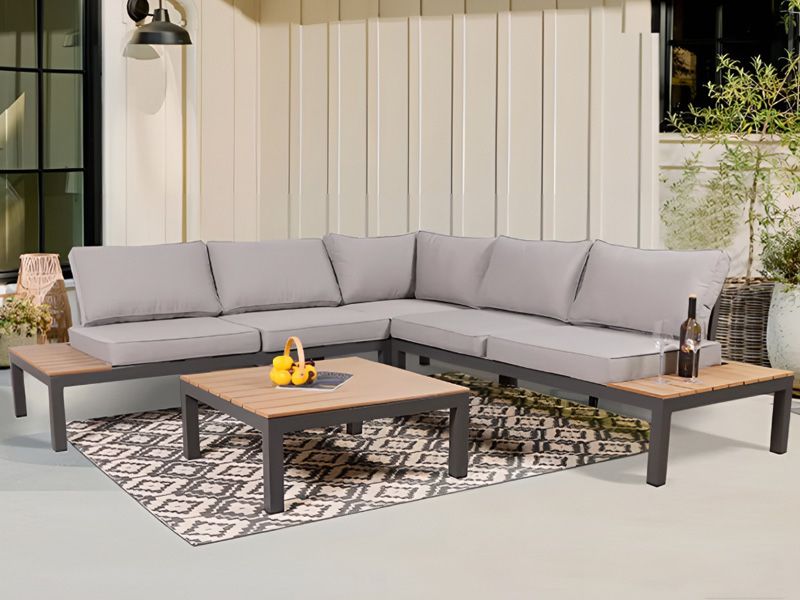 Narożnik aluminiowy ogrodowy BALI premium stolik deska zestaw mebli