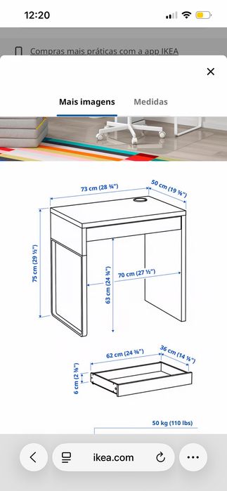 Secretaria e Cadeira Ikea Escritório Home Office Portátil
