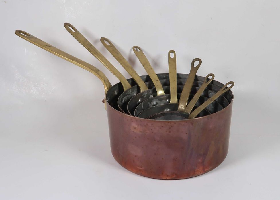 Conjunto de 8 tachos / caçarolas em cobre
