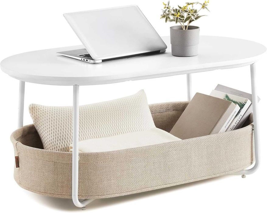 Stolik kawowy owalny z koszem z tkaniny 45x100x55 cm