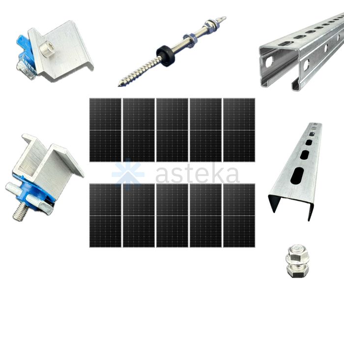 Кріплення для 10 сонячних панелей (оцинкований профіль) ПІД КЛЮЧ