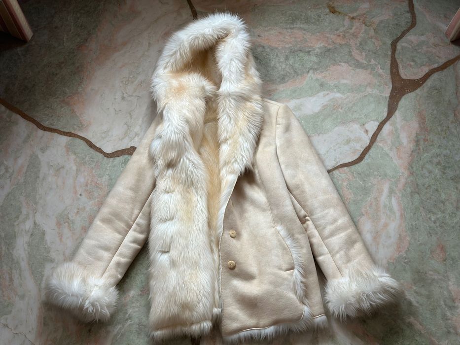 beżowy KOŻUSZEK eko skóra FUTERKO