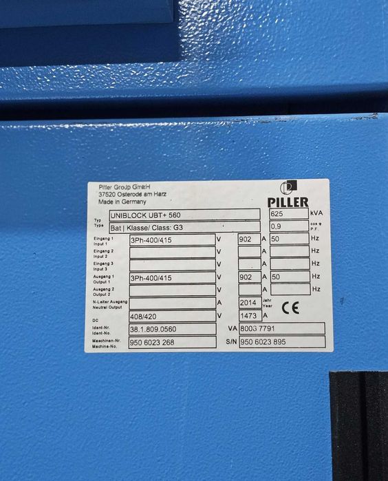 UPS 625 kVA/560 kW Piller UNIBLOCK UBT+