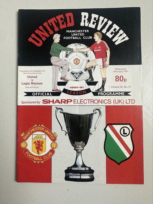 Program meczowy półfinał PZP Manchester United -Legia Warszawa 1991