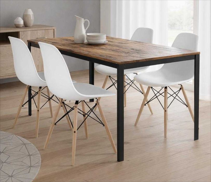 NOWY Stół z Krzesłami do Kuchni Salonu Jadalni Drewniany Czarny Loft