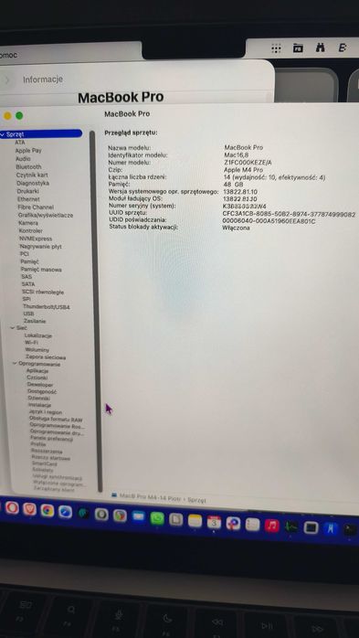 MacBook PRO M4 Pro , 14 Core, 48 GB RAM, 2 TB NVME, jak nowy, 14"