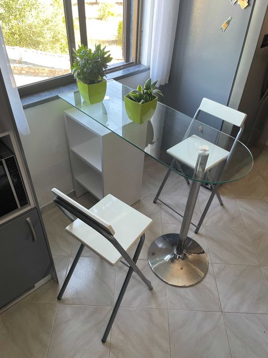 Conjunto de mesa alta com arrumação + 2 cadeiras