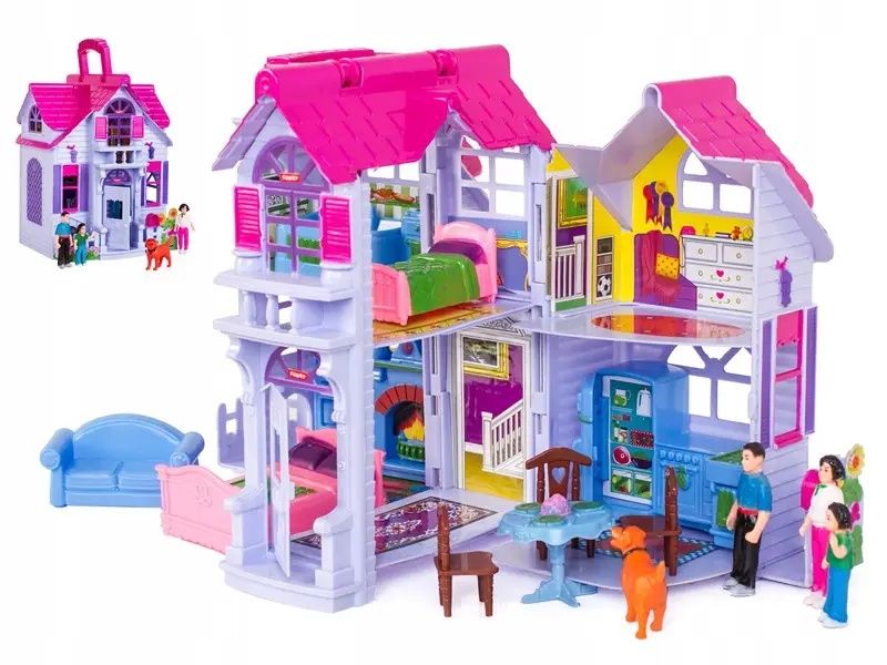 Домик для кукол с мебелью и фигурками раскладной